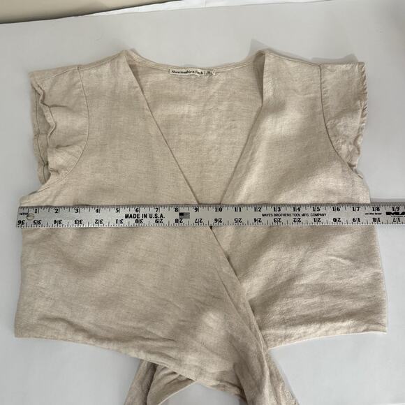 Abercrombie & Fitch Linen Blend Tan Crop Top Tie Front SIZE MEDIUM Womens Shirt - Picture 7 of 10